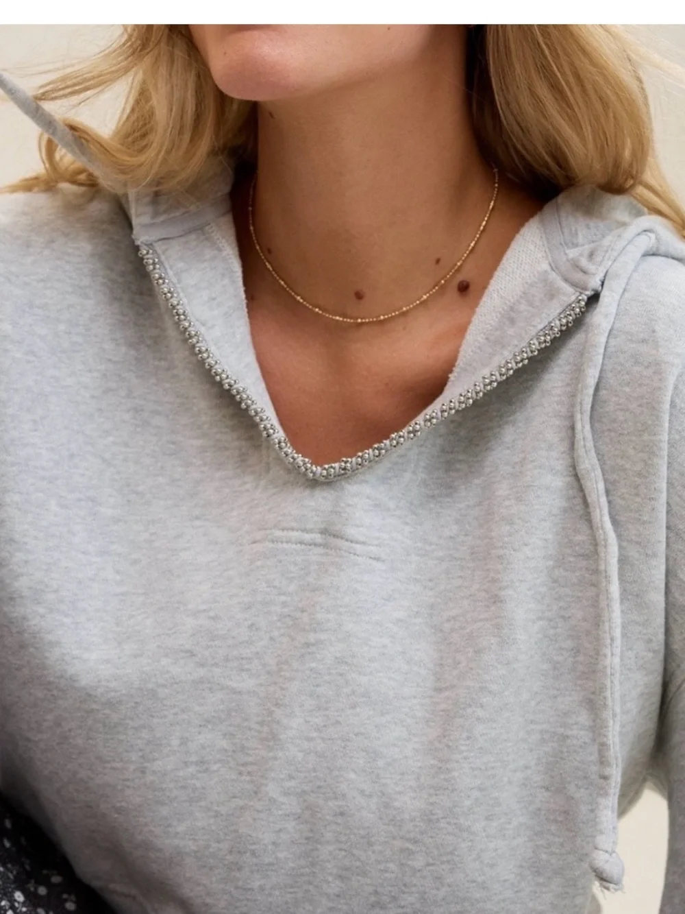 aerie Light Gray Jeweled neck croppe Hoodie